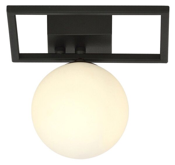 Plafoniera Moderna 1 Luce Perseo 1130/1E Acciaio Nero Vetro Opale
