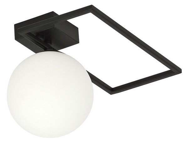 Plafoniera Moderna 1 Luce Perseo 1130/1D Acciaio Nero Vetro Opale