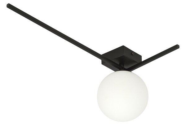Plafoniera Moderna 1 Luce Perseo 1130/1F Acciaio Nero Vetro Opale