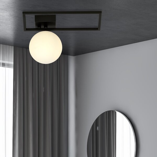 Plafoniera Moderna 1 Luce Perseo 1130/1D Acciaio Nero Vetro Opale