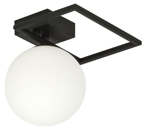 Plafoniera Moderna 1 Luce Perseo 1130/1E Acciaio Nero Vetro Opale