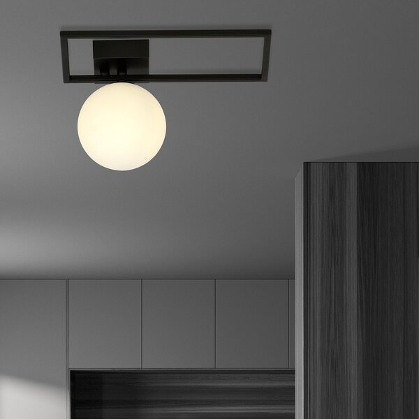 Plafoniera Moderna 1 Luce Perseo 1130/1D Acciaio Nero Vetro Opale