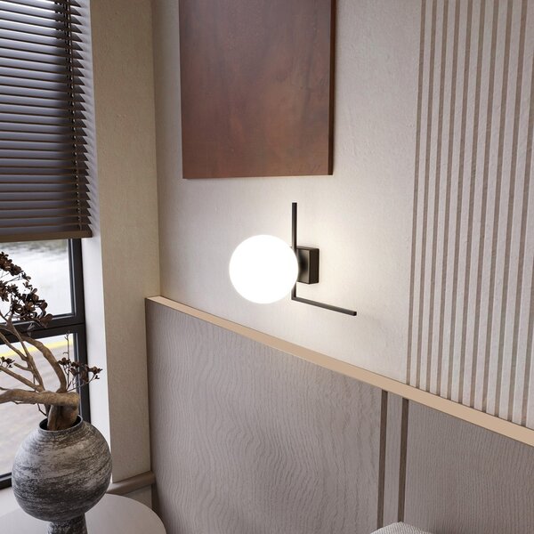 Plafoniera Moderna 1 Luce Perseo 1130/1G Acciaio Nero Vetro Opale