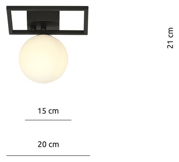 Plafoniera Moderna 1 Luce Perseo 1130/1E Acciaio Nero Vetro Opale