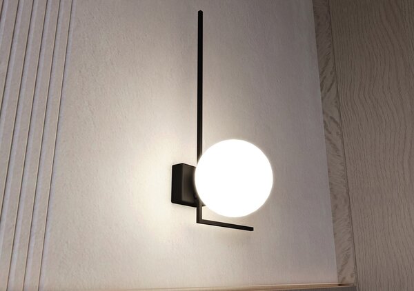 Plafoniera Moderna 1 Luce Perseo 1130/1F Acciaio Nero Vetro Opale