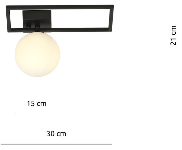 Plafoniera Moderna 1 Luce Perseo 1130/1D Acciaio Nero Vetro Opale