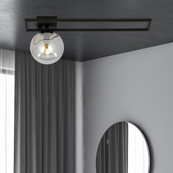Plafoniera Moderna 1 Luce Perseo 1130/1C Acciaio Nero Vetro Fumè