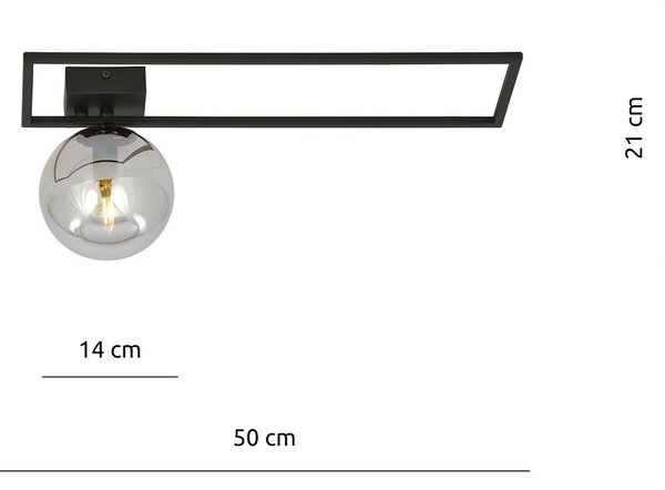 Plafoniera Moderna 1 Luce Perseo 1130/1B Acciaio Nero Vetro Fumè