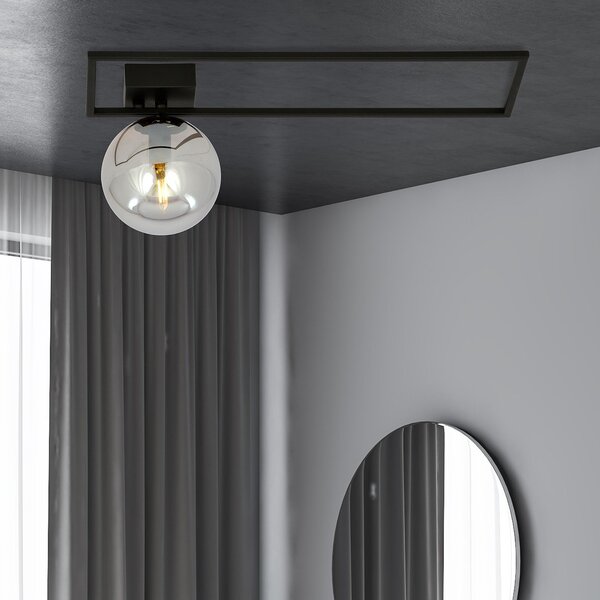 Plafoniera Moderna 1 Luce Perseo 1130/1B Acciaio Nero Vetro Fumè