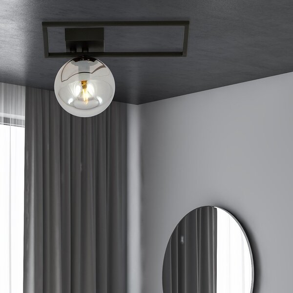 Plafoniera Moderna 1 Luce Perseo 1130/1D Acciaio Nero Vetro Fumè