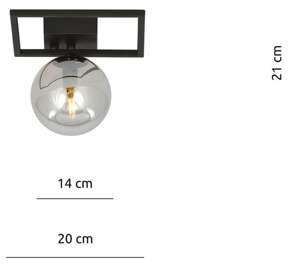 Plafoniera Moderna 1 Luce Perseo 1130/1E Acciaio Nero Vetro Fumè