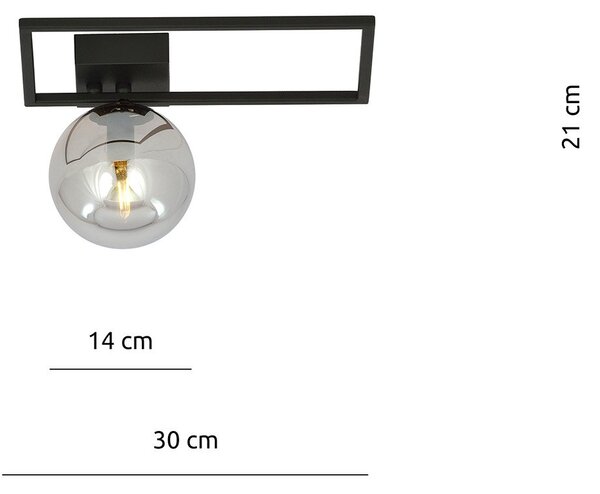 Plafoniera Moderna 1 Luce Perseo 1130/1D Acciaio Nero Vetro Fumè
