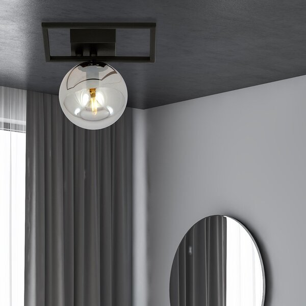 Plafoniera Moderna 1 Luce Perseo 1130/1E Acciaio Nero Vetro Fumè