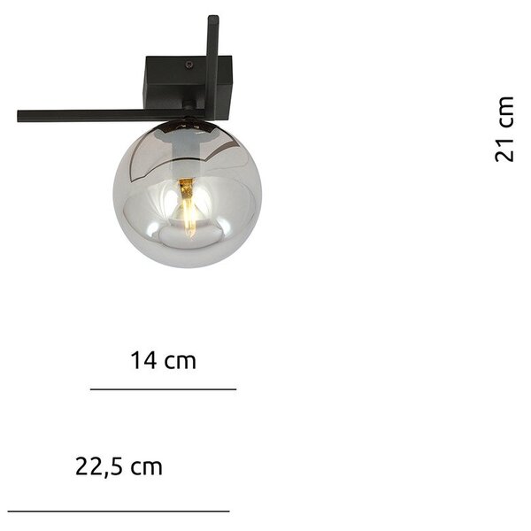 Plafoniera Moderna 1 Luce Perseo 1130/1G Acciaio Nero Vetro Fumè