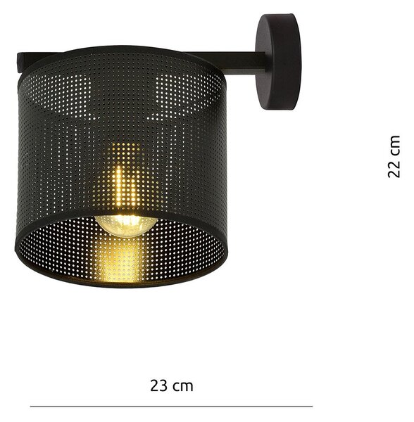 Applique Industrial 1 Luce Puro In Acciaio Nero E Paralume A Cilindro