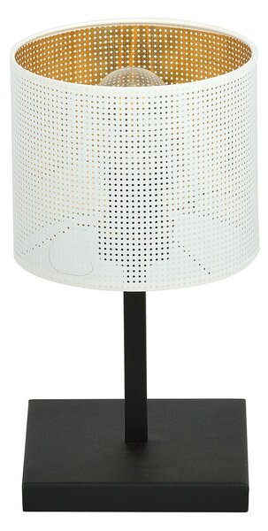 Lampada Da Tavolo 1 Luce Puro Acciaio Bianco E Paralume A Cilindro Oro