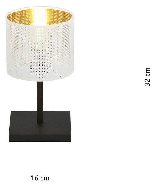 Lampada Da Tavolo 1 Luce Puro Acciaio Bianco E Paralume A Cilindro Oro
