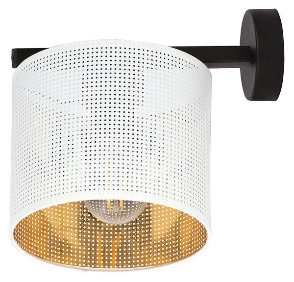 Applique Industrial 1 Luce Puro Acciaio Bianco E Paralume A Cilindro Oro