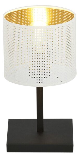 Lampada Da Tavolo 1 Luce Puro Acciaio Bianco E Paralume A Cilindro Oro