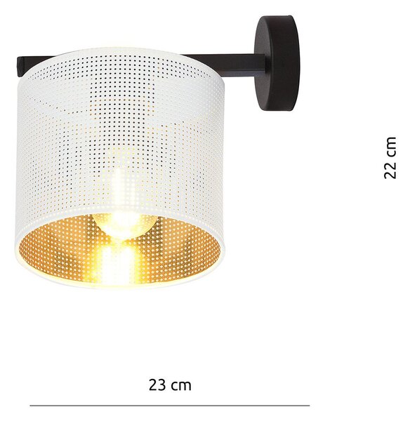 Applique Industrial 1 Luce Puro Acciaio Bianco E Paralume A Cilindro Oro