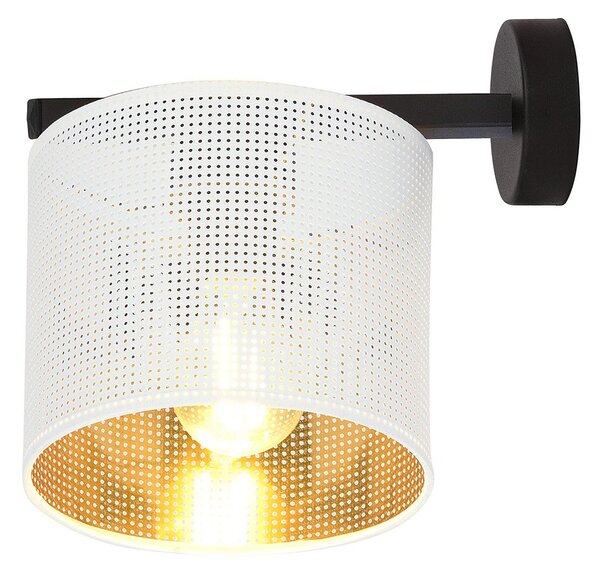 Applique Industrial 1 Luce Puro Acciaio Bianco E Paralume A Cilindro Oro