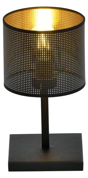 Lampada Da Tavolo 1 Luce Puro Acciaio Nero E Paralume A Cilindro Oro