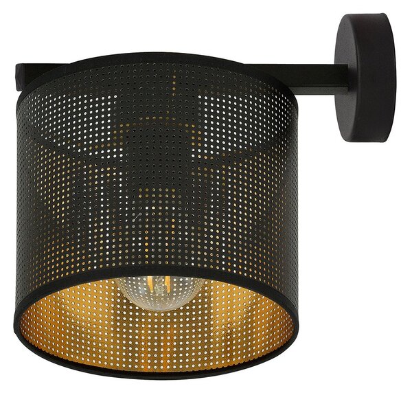 Applique Industrial 1 Luce Puro Acciaio Nero E Paralume A Cilindro Oro