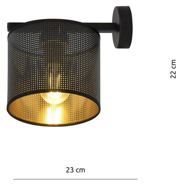 Applique Industrial 1 Luce Puro Acciaio Nero E Paralume A Cilindro Oro