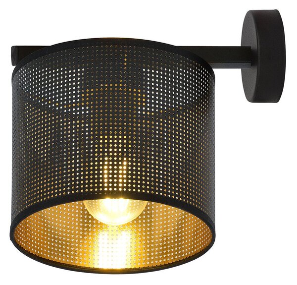 Applique Industrial 1 Luce Puro Acciaio Nero E Paralume A Cilindro Oro