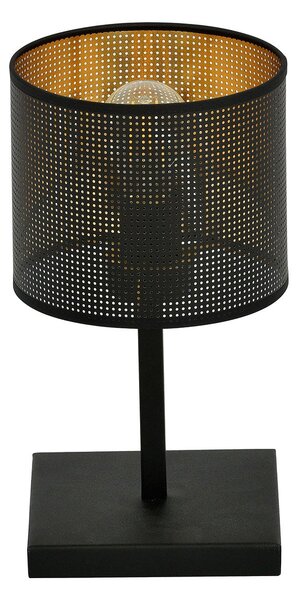 Lampada Da Tavolo 1 Luce Puro Acciaio Nero E Paralume A Cilindro Oro