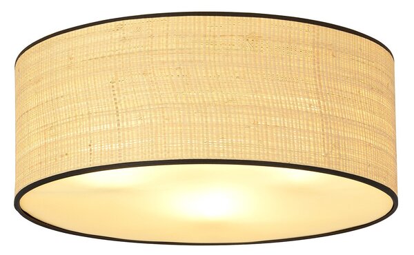Plafoniera Nordica 3 Luci Ladone In Acciaio Nero E Rattan