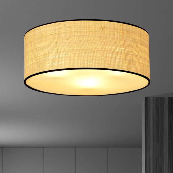 Plafoniera Nordica 3 Luci Ladone In Acciaio Nero E Rattan