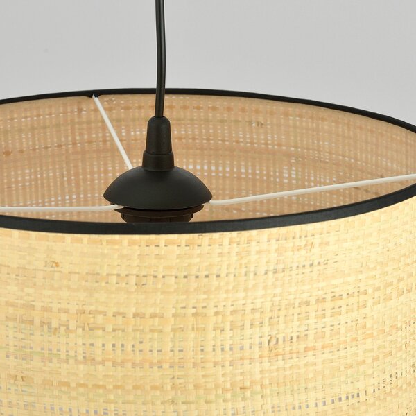 Sospensione Nordica 1 Luce Ladone In Acciaio Nero E Rattan