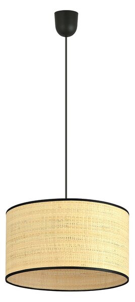 Sospensione Nordica 1 Luce Ladone In Acciaio Nero E Rattan