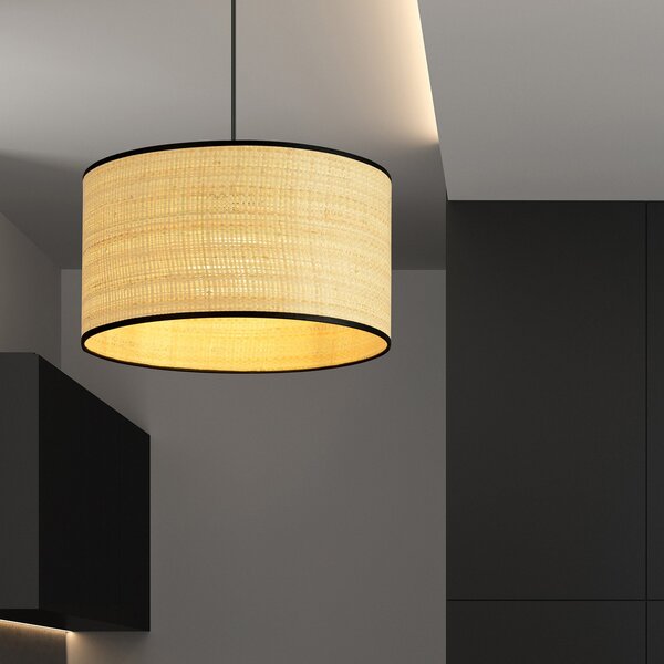 Sospensione Nordica 1 Luce Ladone In Acciaio Nero E Rattan