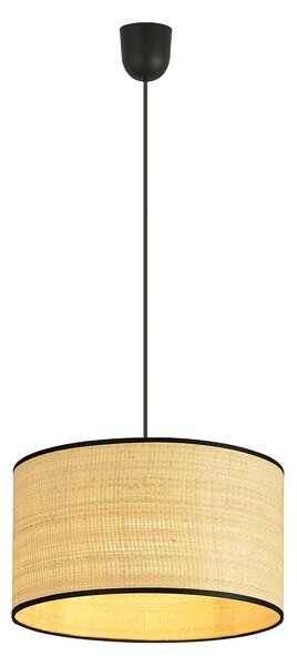 Sospensione Nordica 1 Luce Ladone In Acciaio Nero E Rattan