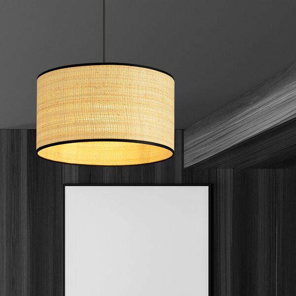 Sospensione Nordica 1 Luce Ladone In Acciaio Nero E Rattan