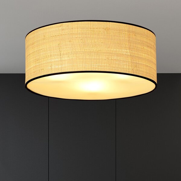 Plafoniera Nordica 3 Luci Ladone In Acciaio Nero E Rattan