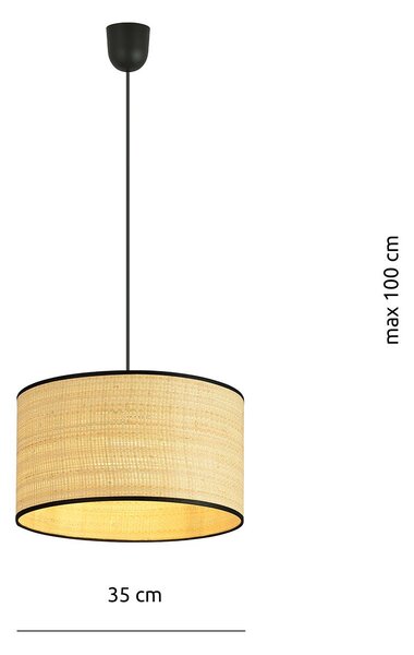 Sospensione Nordica 1 Luce Ladone In Acciaio Nero E Rattan