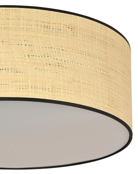 Plafoniera Nordica 3 Luci Ladone In Acciaio Nero E Rattan