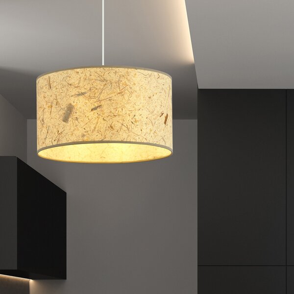 Sospensione Minimal 1 Luce Ladone Acciaio Bianco E Beige Effetto Sughero