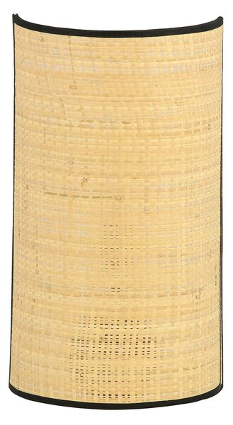 Applique Nordica 1 Luce Ladone In Acciaio Nero E Rattan
