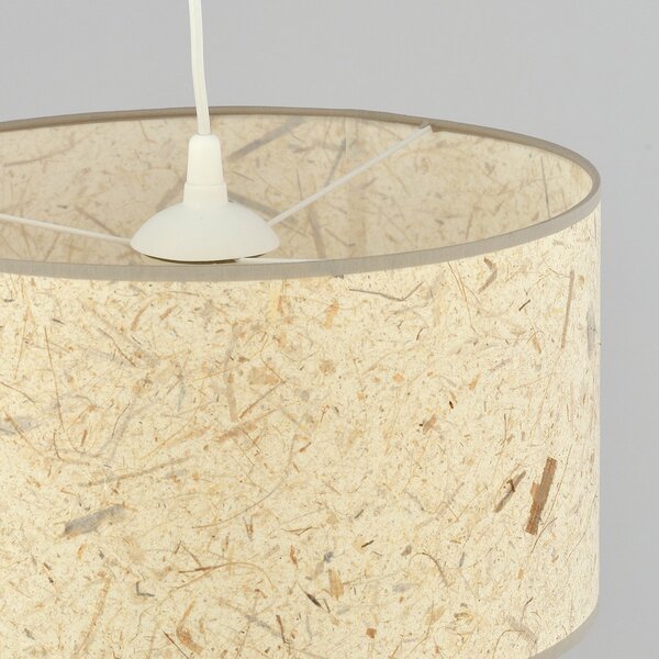 Sospensione Minimal 1 Luce Ladone Acciaio Bianco E Beige Effetto Sughero