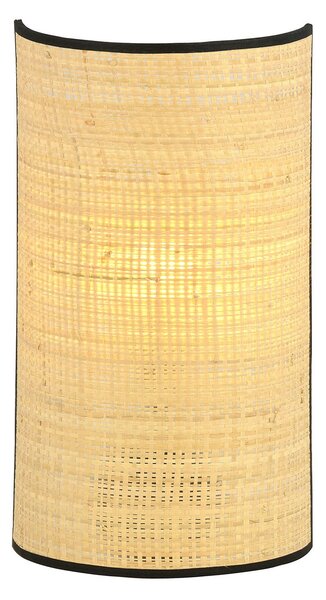 Applique Nordica 1 Luce Ladone In Acciaio Nero E Rattan