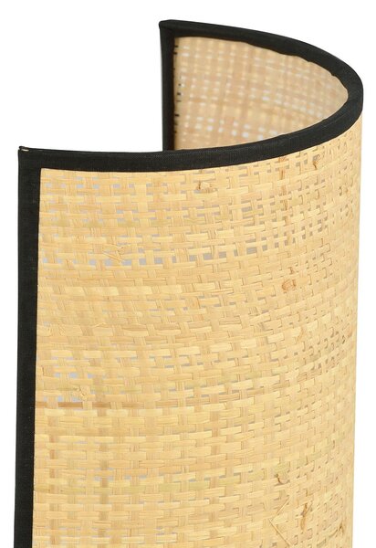 Applique Nordica 1 Luce Ladone In Acciaio Nero E Rattan