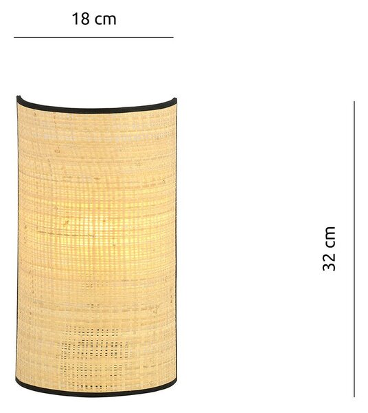Applique Nordica 1 Luce Ladone In Acciaio Nero E Rattan