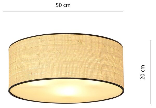 Plafoniera Nordica 3 Luci Ladone In Acciaio Nero E Rattan