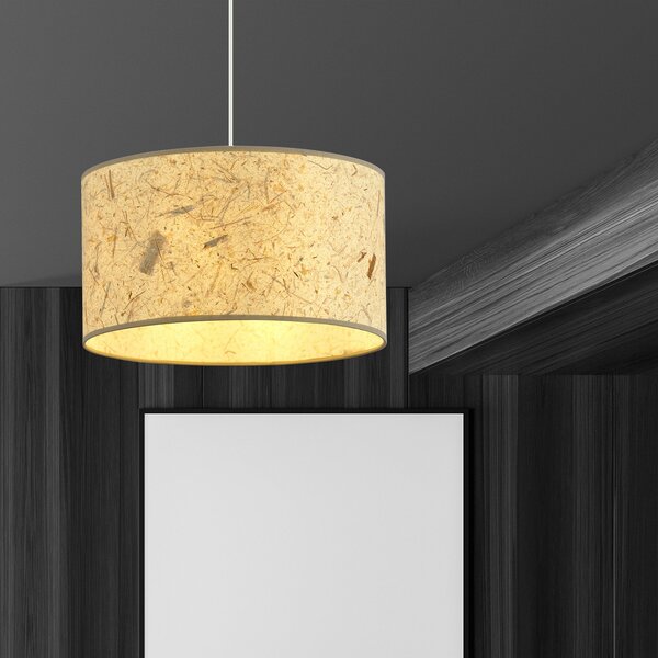 Sospensione Minimal 1 Luce Ladone Acciaio Bianco E Beige Effetto Sughero