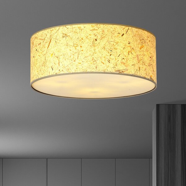 Plafoniera Minimal 3 Luci Ladone Acciaio Bianco E Beige Effetto Sughero