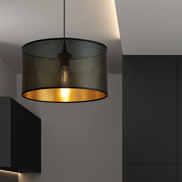 Sospensione Minimal 1 Luce Ladone In Acciaio Nero E Oro